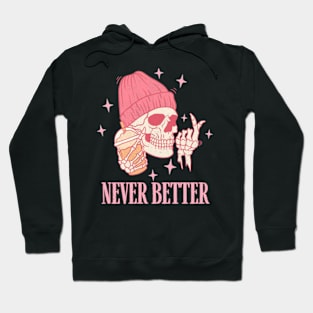 Funny Cool Halloween Skeleton Drinking Coffee Finger Heart Hoodie